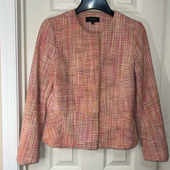 Talbots Pink Orange Tweed Waist Length Vintage Full Zip Blazer size 10P - Picture 1 of 8
